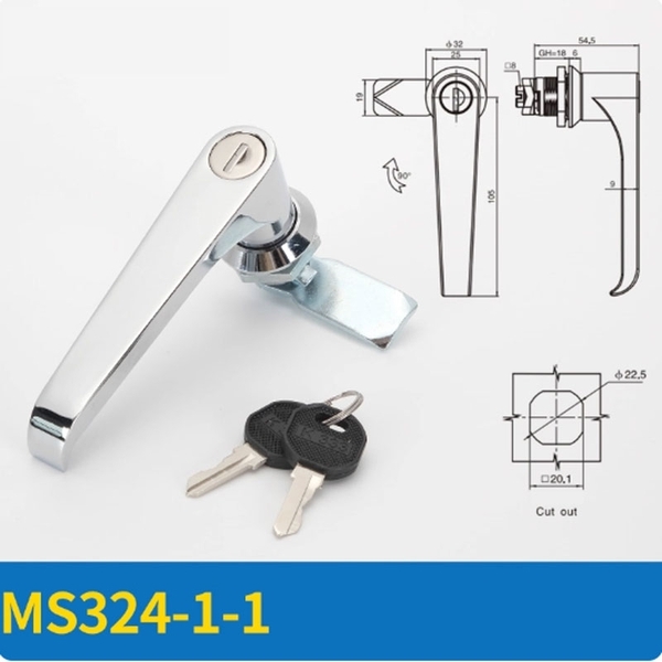 Khóa tay nắm tủ điện MS324-1-2 – Khóa hợp kim kẽm cho tủ điện, tủ phân phối, tủ máy công nghiệp