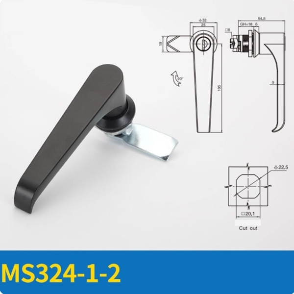 Khóa tay nắm tủ điện MS324-1-2 – Khóa hợp kim kẽm cho tủ điện, tủ phân phối, tủ máy công nghiệp