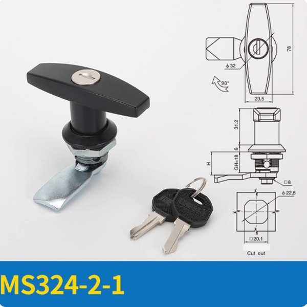Khóa tay nắm tủ điện MS324-1-2 – Khóa hợp kim kẽm cho tủ điện, tủ phân phối, tủ máy công nghiệp