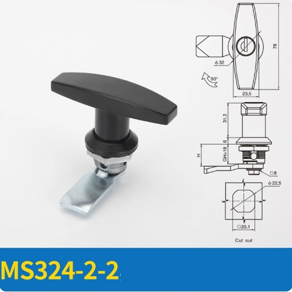 Khóa tay nắm tủ điện MS324-1-2 – Khóa hợp kim kẽm cho tủ điện, tủ phân phối, tủ máy công nghiệp