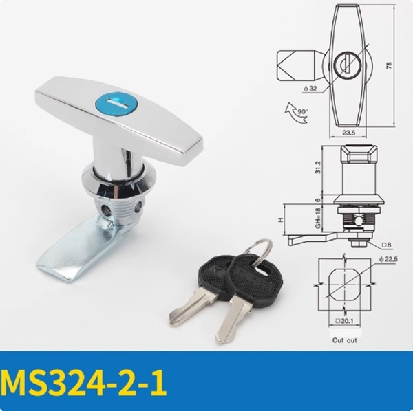 Khóa tay nắm tủ điện MS324-1-2 – Khóa hợp kim kẽm cho tủ điện, tủ phân phối, tủ máy công nghiệp