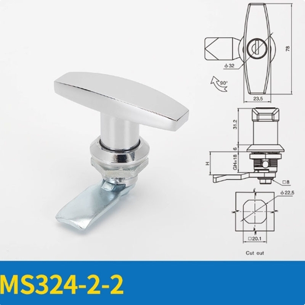 Khóa tay nắm tủ điện MS324-1-2 – Khóa hợp kim kẽm cho tủ điện, tủ phân phối, tủ máy công nghiệp