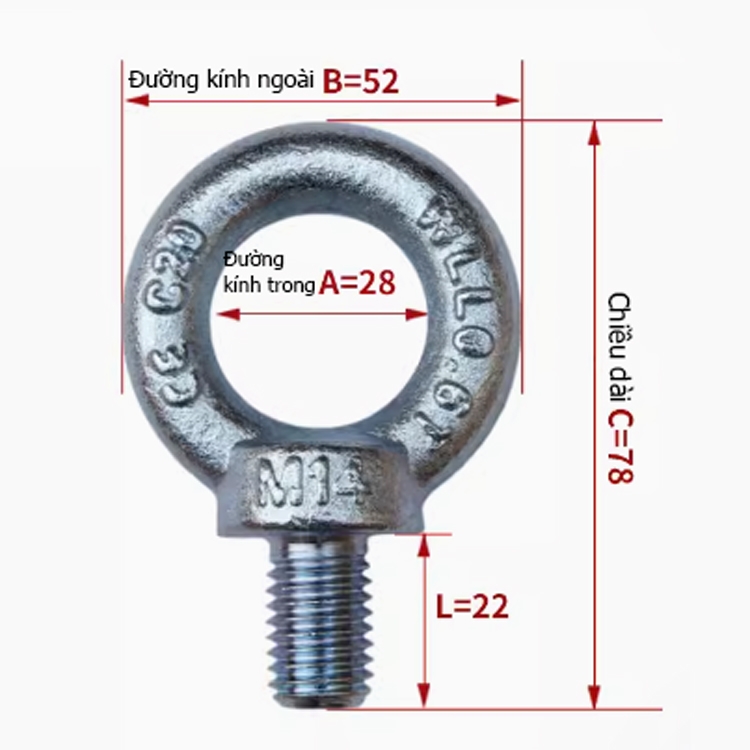 Bu Lông Móc Cẩu GB825 M8 M10 M12 M14 M16 M18 M20
