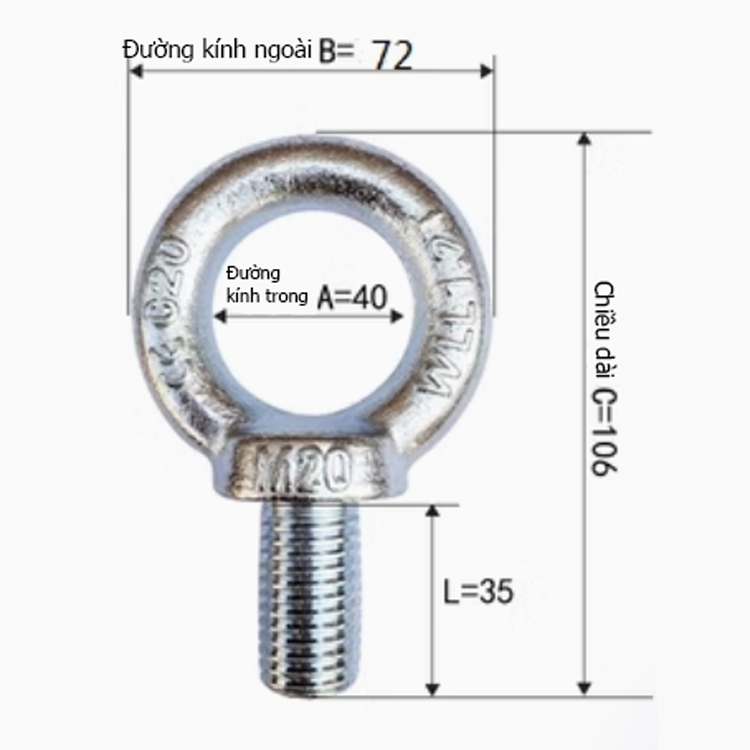 Bu Lông Móc Cẩu GB825 M8 M10 M12 M14 M16 M18 M20