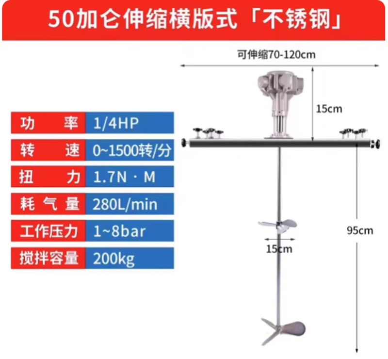 Máy khuấy ngang khí nén 50 gallon – khuấy sơn, dầu, mực in công nghiệp