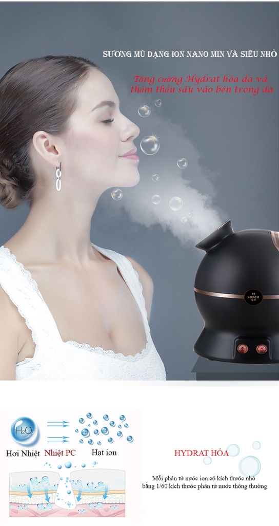 Máy xông hơi mặt ion hai chế độ nóng lạnh, tẩy trang làm sạch bổ xung độ ẩm giúp trẻ hóa da mặt KD2331-1