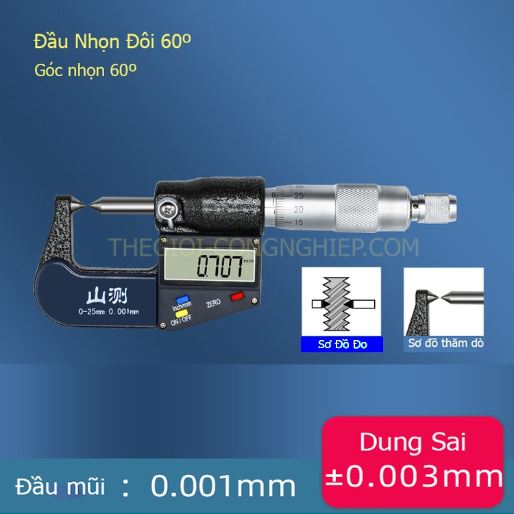 Pan Me Đo Ngoài Đầu Nhọn 0-25mm