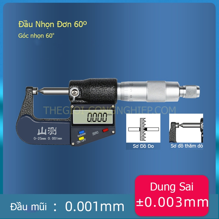 Pan Me Đo Ngoài Đầu Nhọn 0-25mm