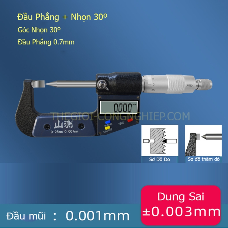 Pan Me Đo Ngoài Đầu Nhọn 0-25mm