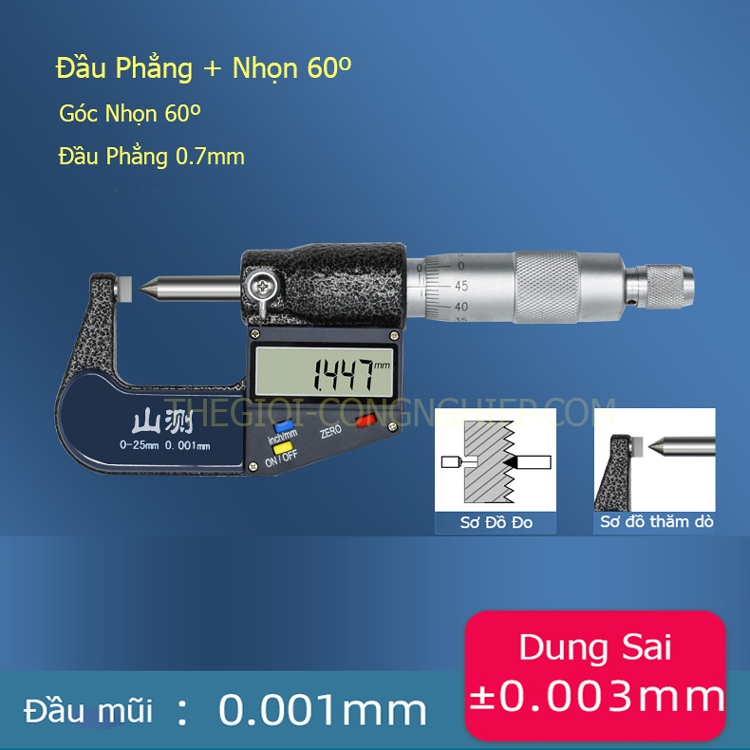Pan Me Đo Ngoài Đầu Nhọn 0-25mm