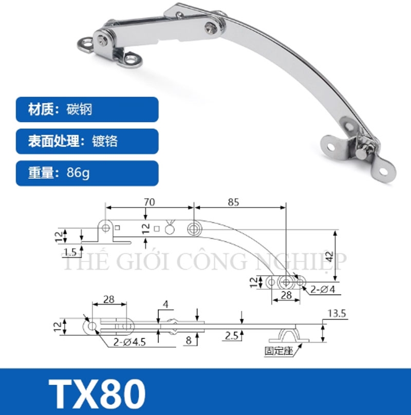 Thanh chống cửa TX80/90 inox – Hạn vị gập cho tủ điện, tủ điều khiển