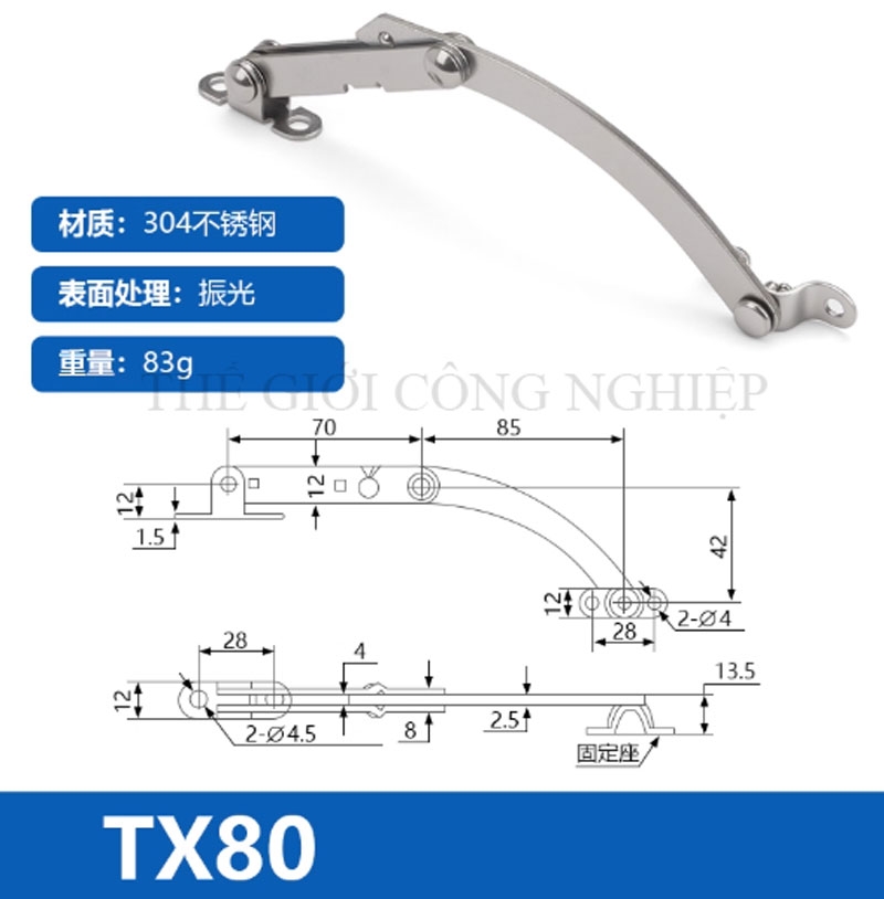 Thanh chống cửa TX80/90 inox – Hạn vị gập cho tủ điện, tủ điều khiển