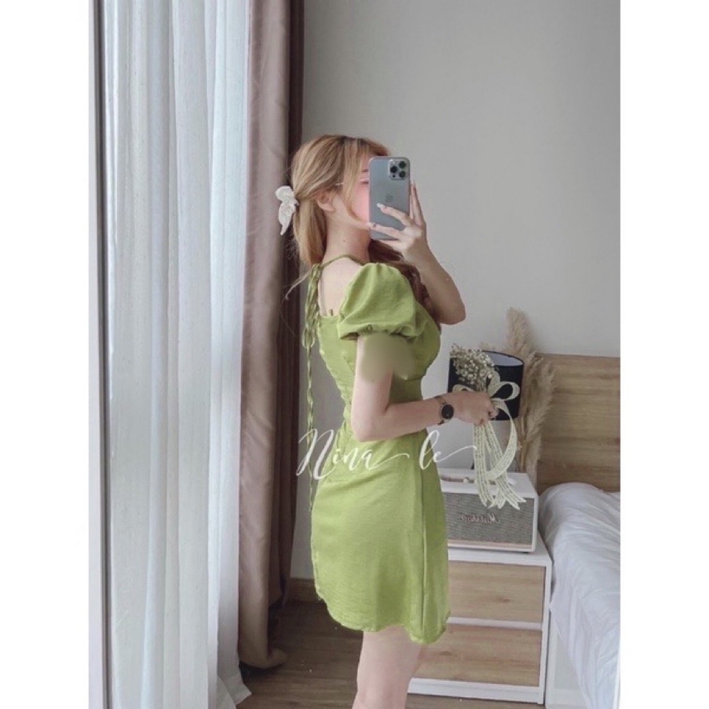 Mua Váy maxi 2 dây dáng dài cúp ngực hở eo, đầm tay bèo dúm váy đuôi cá dây  buộc lưng: - xanh lá - free size <62kg tại Vanvan | Tiki