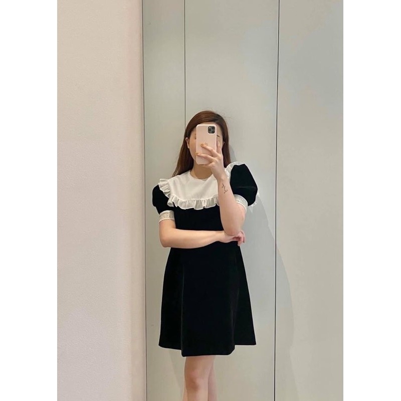 Váy bầu đen dáng suông phối cổ trắng | Shopee Việt Nam
