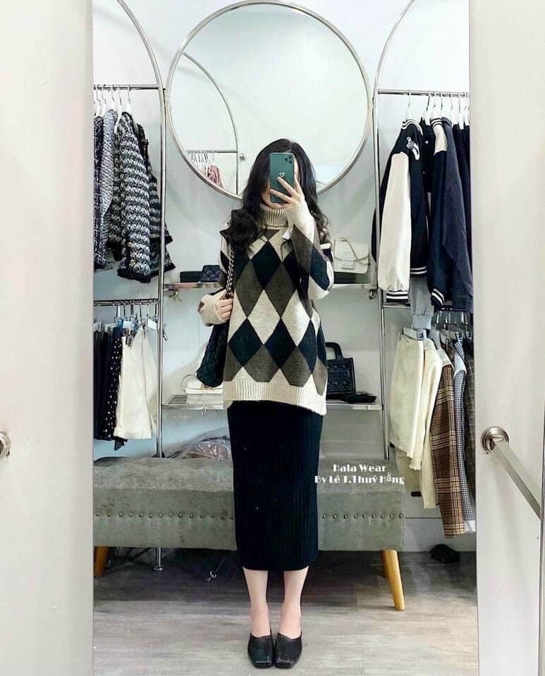 Váy len body nữ cao cổ dáng lửng 93HEY váy len dài tay cổ lọ hàng Quảng Châu  VL01 | Shopee Việt Nam