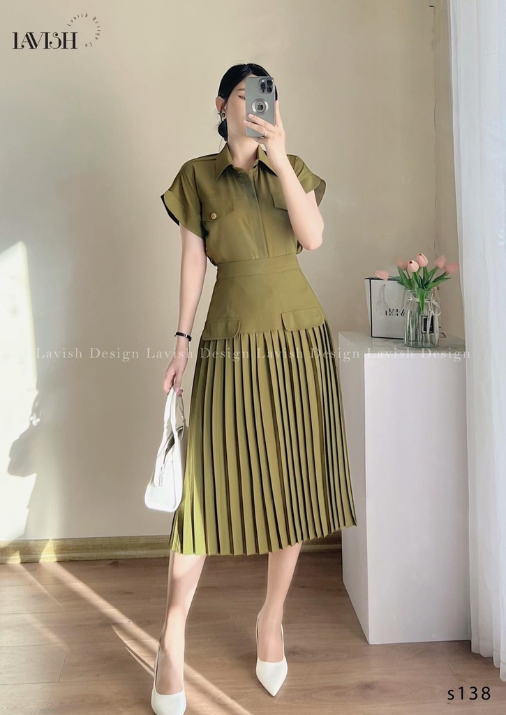 VÁY LINEN MÀU XANH RÊU