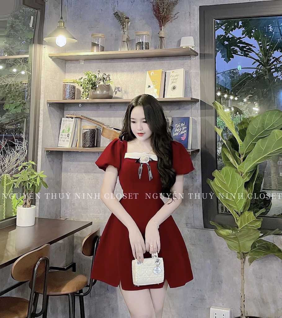 Váy Nữ Chất Nhung Tăm Hoa Nhí Cổ Ren Hàng Quảng Châu M8021-Violet_Store |  Shopee Việt Nam