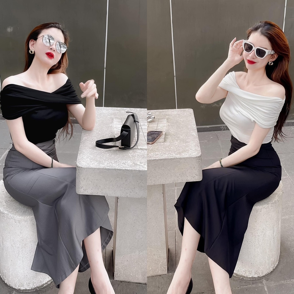 Chân Váy Nữ Công Sở NK Fashion Dáng Dài Đuôi Cá Lệch Kèm Đai Eo, Chất