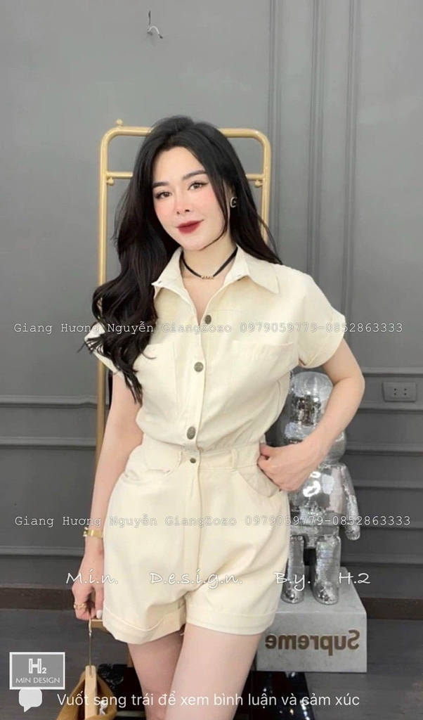 Bộ Liền Thân Jumpsuit dài tay cộc hồng cổ vuông có đai Seven.AM FH903004N -  Đồ bay, jumpsuit | ThờiTrangNữ.vn