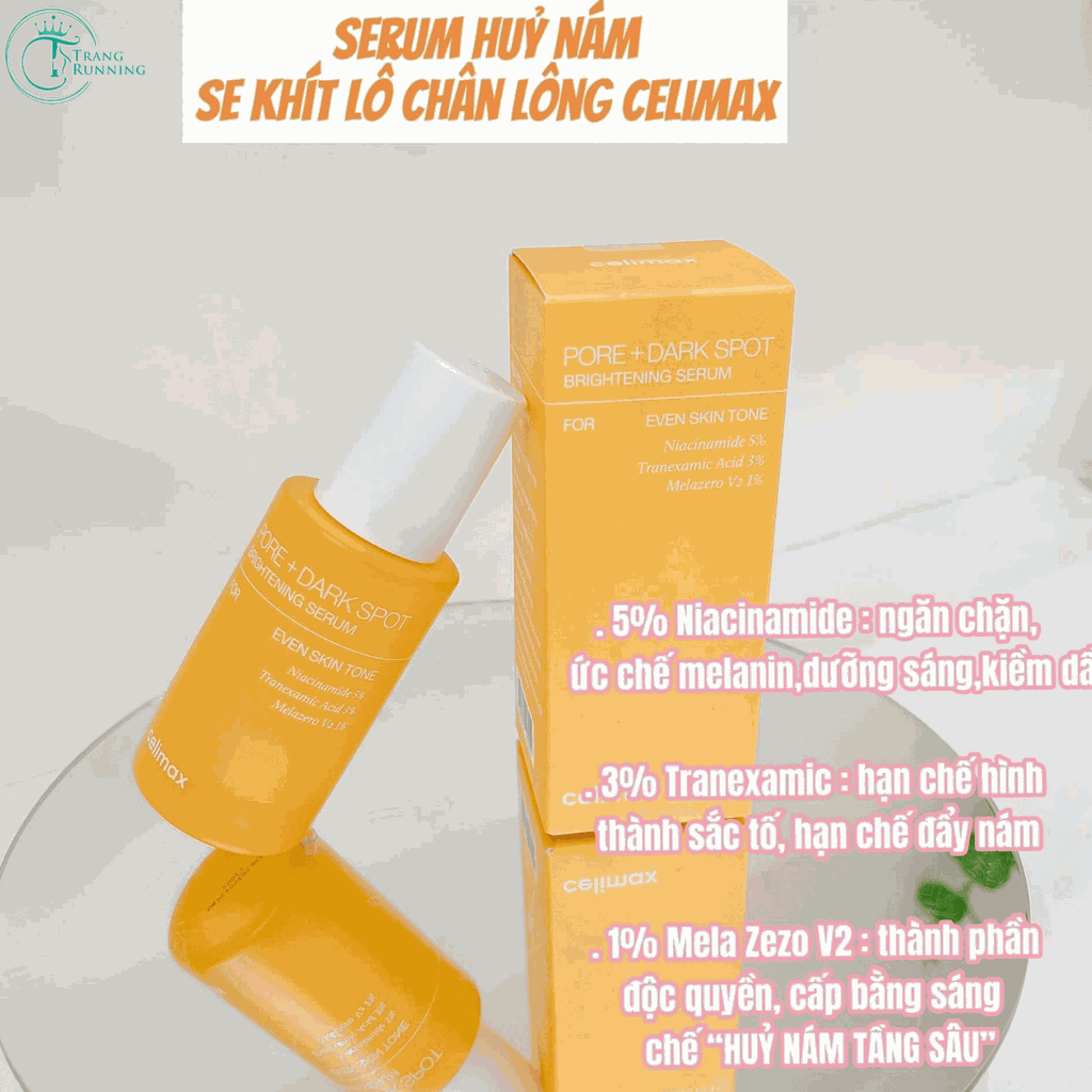 Serum dưỡng da trắng sáng se khít lỗ chân lông Celimax Pore+Dark Spot Brightening Seum 30ml [Trang Running]