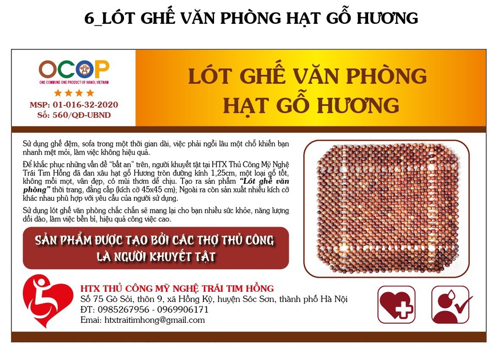 Lót ghế hạt gỗ hương