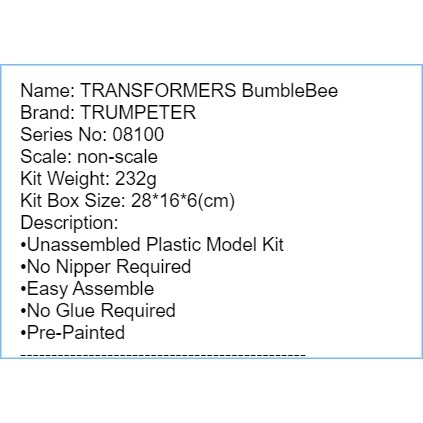 Mô hình lắp ráp Transformer Transformers Bumblebee Trumpeter