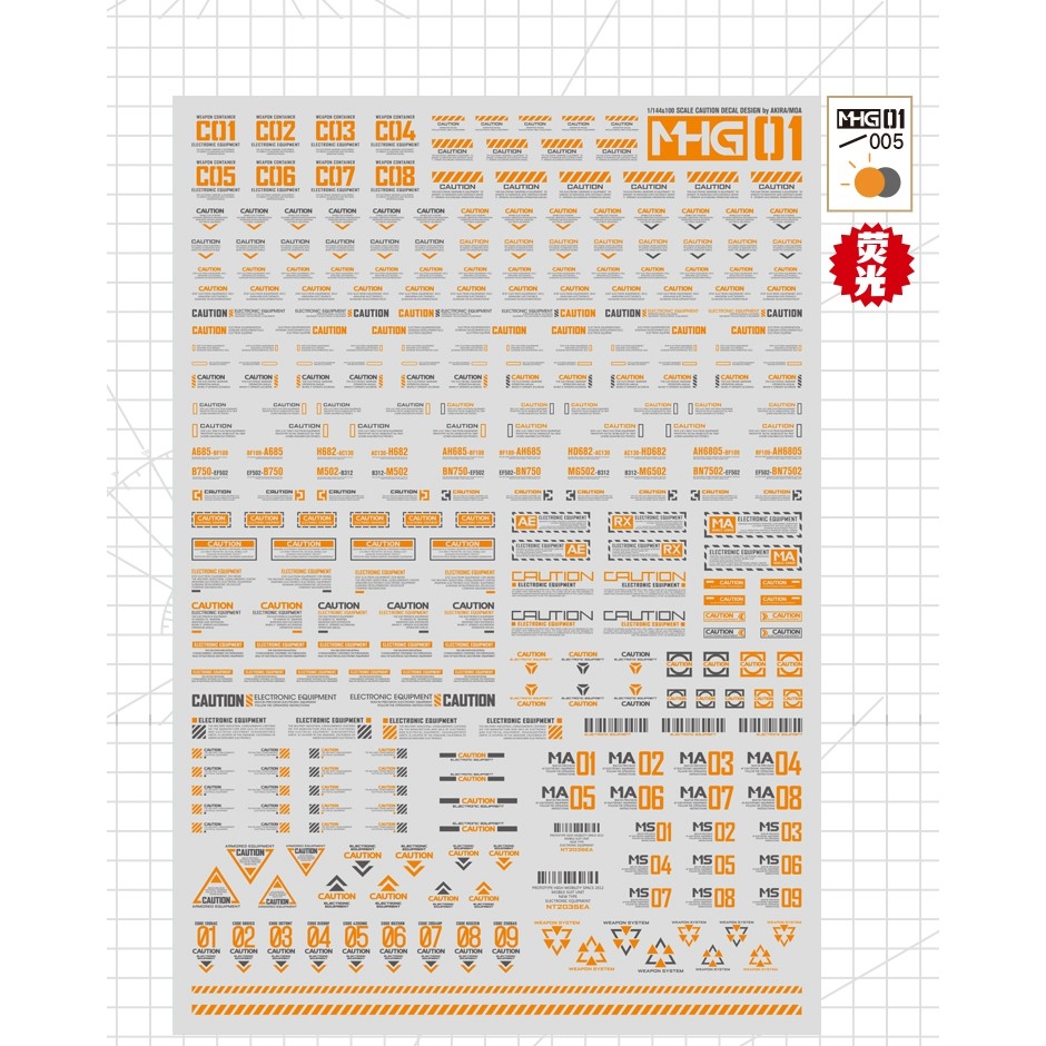 Decal nước dán mô hình Vol1 MHG số chữ huỳnh quang UV Warning Caution number Hobby Mio các loại