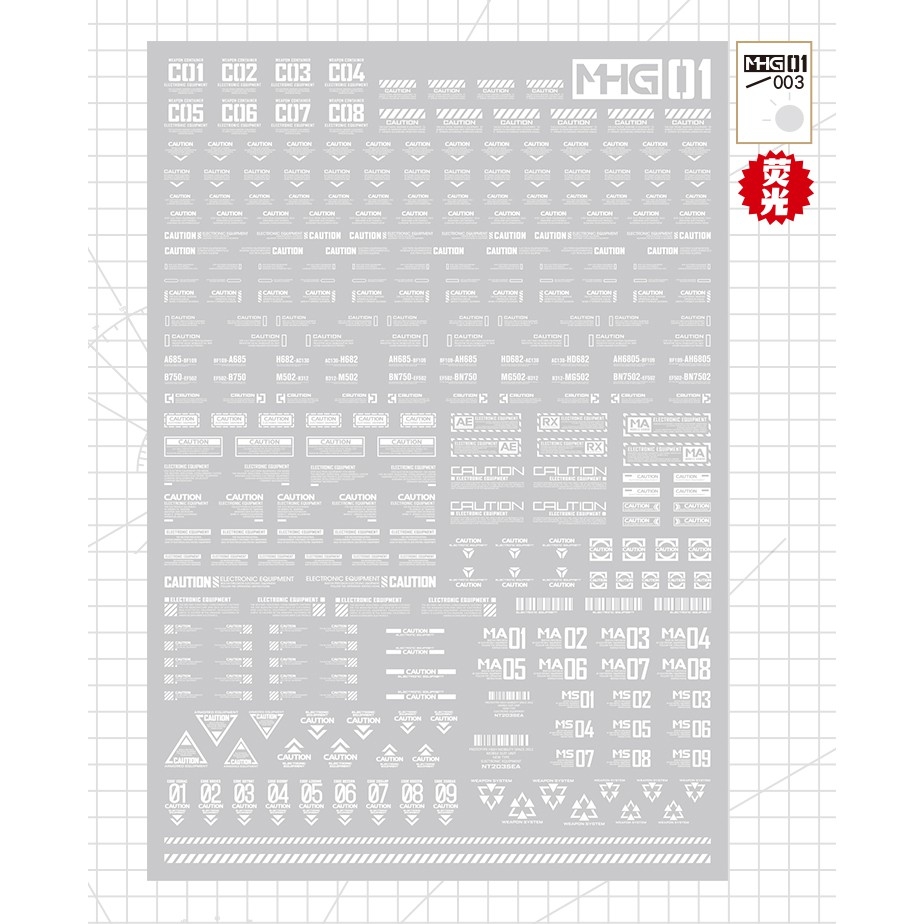 Decal nước dán mô hình Vol1 MHG số chữ huỳnh quang UV Warning Caution number Hobby Mio các loại