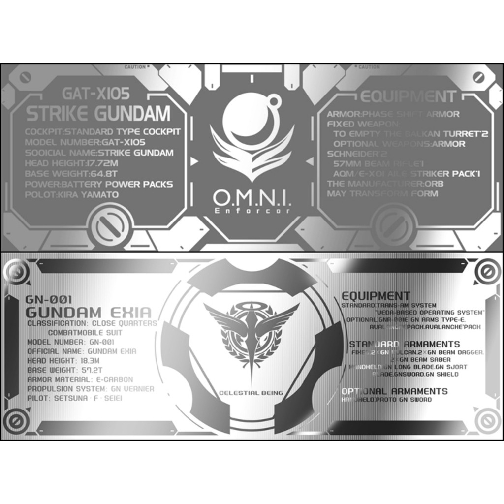 Decal dán mô hình tem metal sticker Exia Unicorn Banshee Phenex Strike gundam