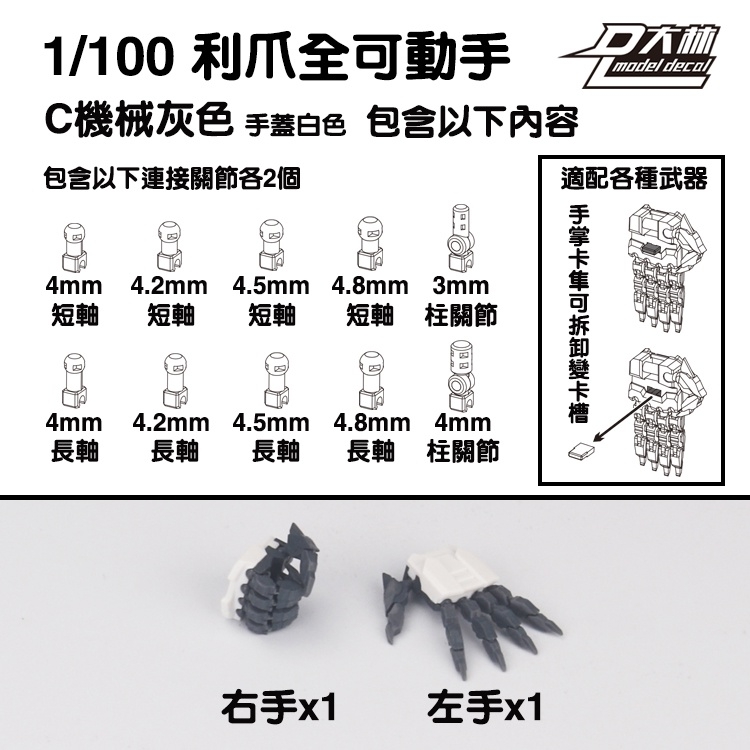 Phụ kiện đôi tay động móng vuốt 1/100 CLAWS HAND SET cho các loại gundam MG dalin model