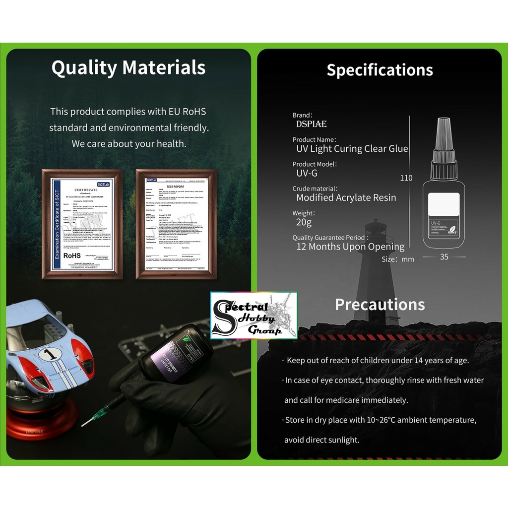 Dụng cụ DSPIAE keo trong UV khô nhanh / đèn LED UV UV-G Light Curing Clear Glue