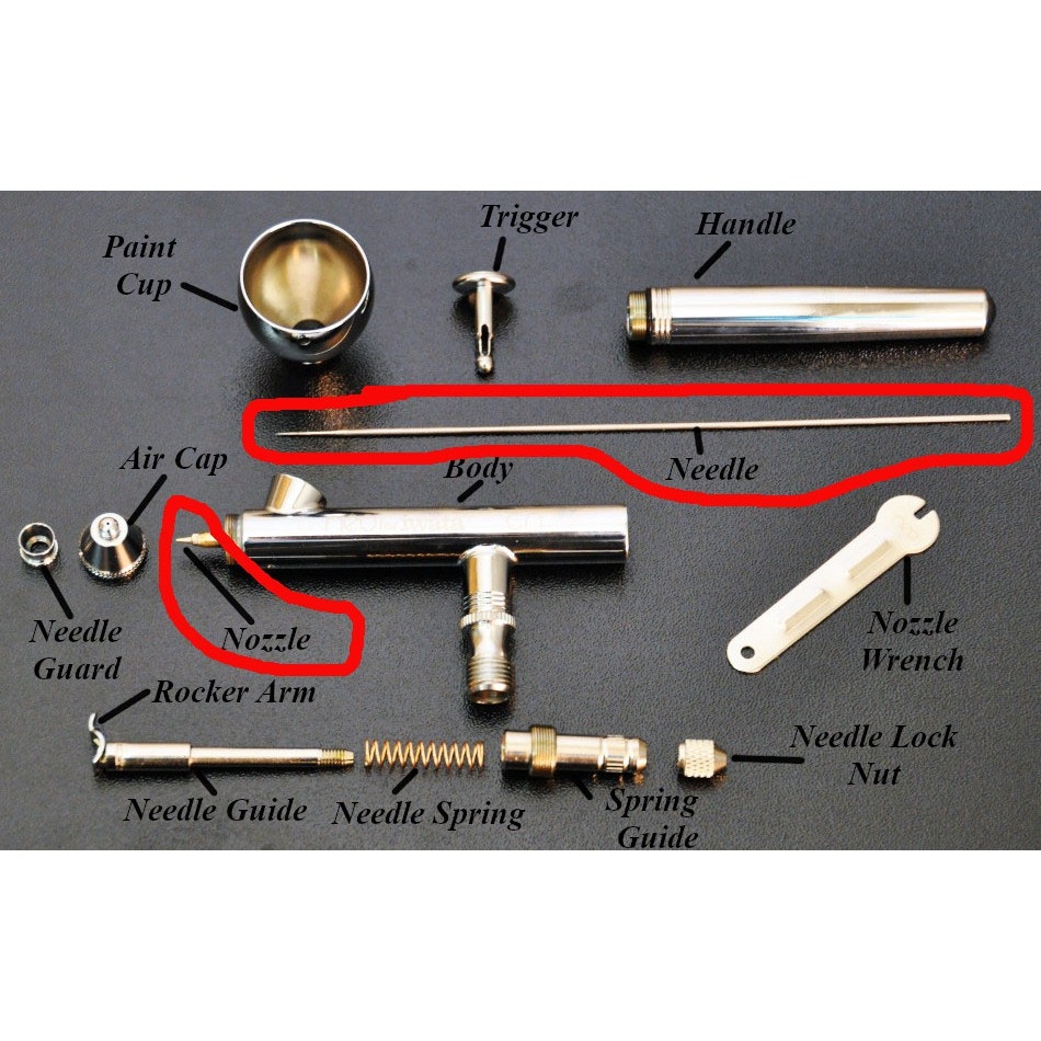 PHụ kiện kim sơn needle đầu béc nozzle bút sơn airbrush KP45 ustar LC LUTRACRAFT các loại