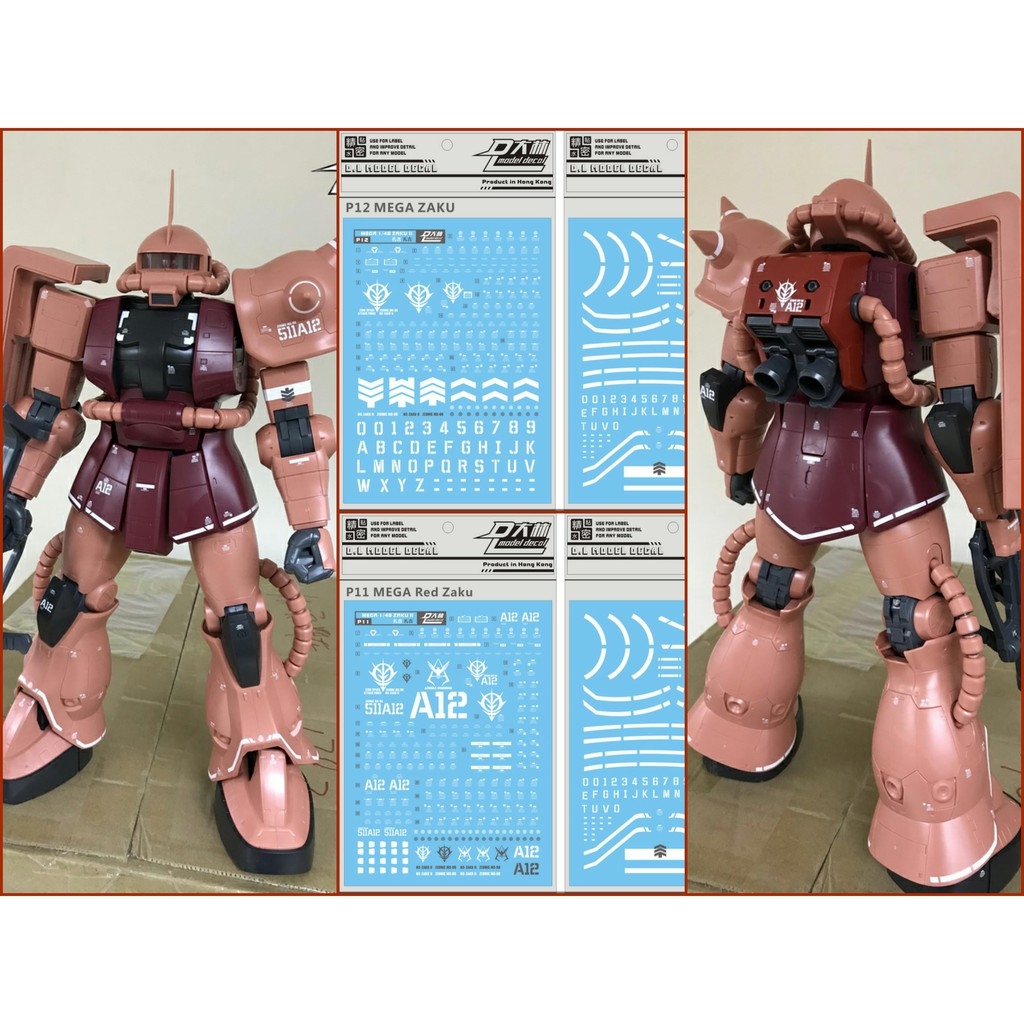 Decal nước dán mô hình Zaku UC các loại PG MG RG HG 1/48 phantom black tri stars matsunaga Water sticker
