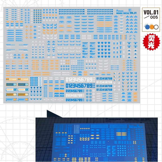 Decal nước dán mô hình Vol1 MHG số chữ huỳnh quang UV Warning Caution number Hobby Mio các loại