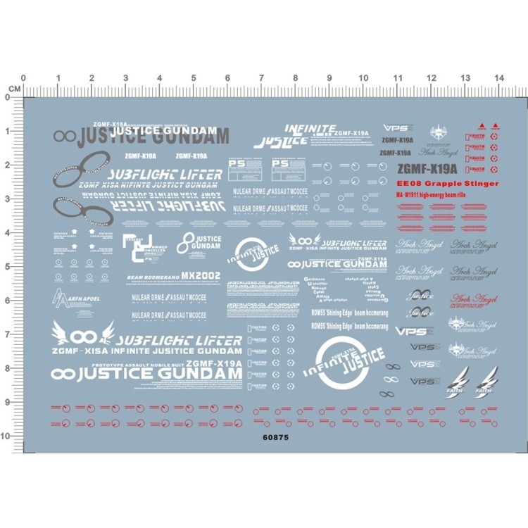 Decal nước dán mô hình Infinite Justice - Justice MG RG Custom các loại Water sticker