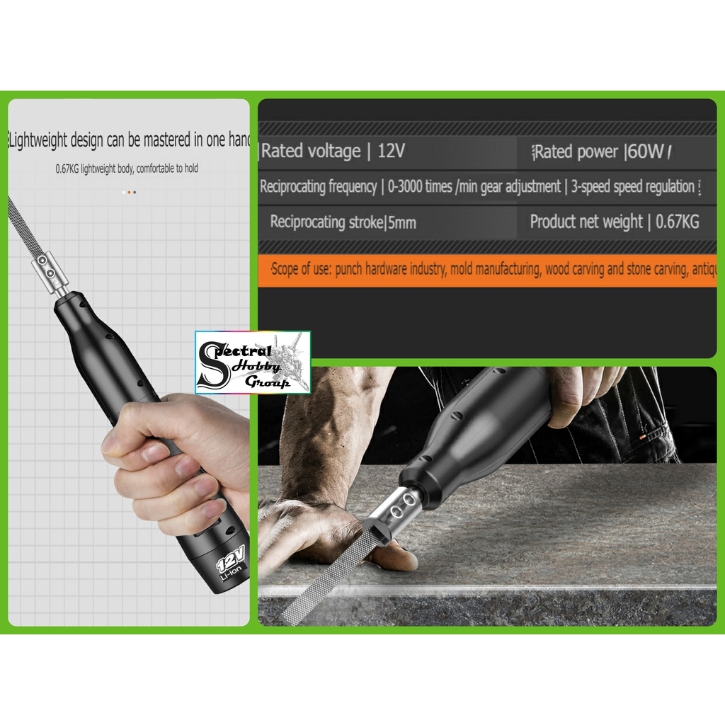 Dụng cụ Komax máy mài cưa dọc thẳng cầm tay 3 tốc 12v 60W Electric file steel grinding iron saw blade one hand