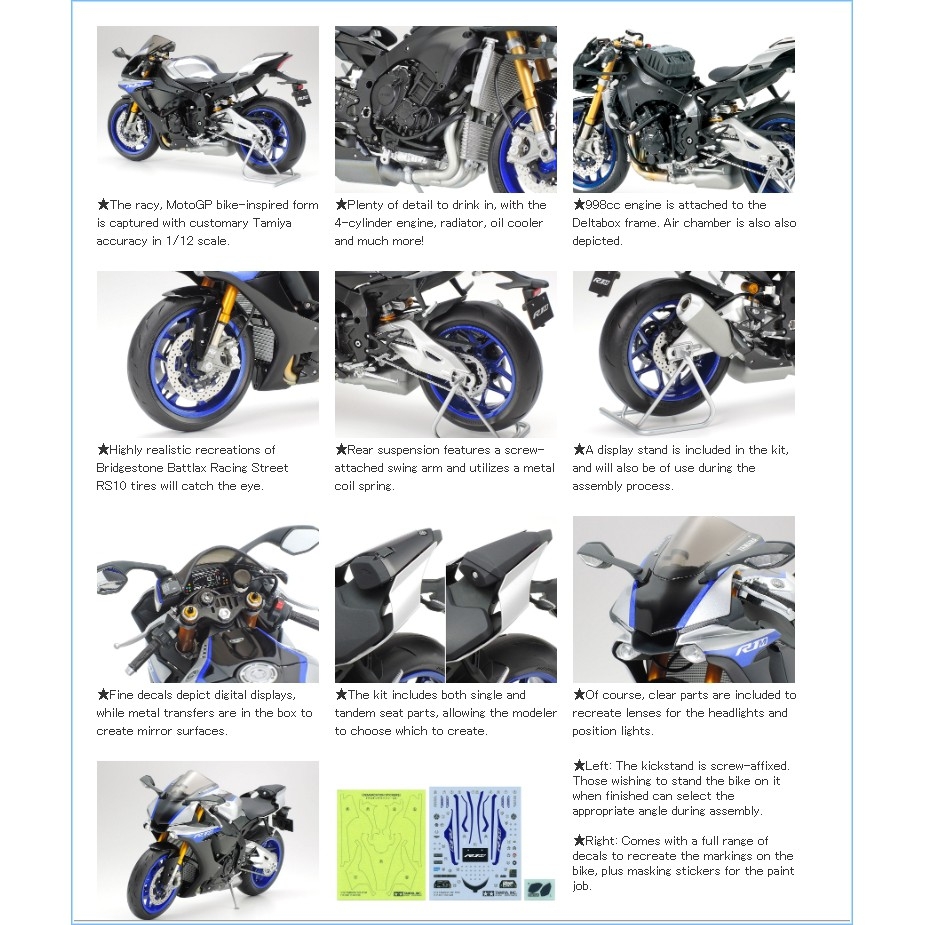 Mô hình lắp ráp Moto Motorcycle Tamiya 1/12 Yamaha YZF R1M