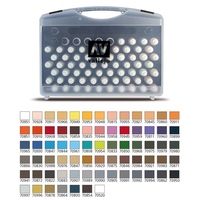 Sơn mô hình Vallejo 70175 bộ 72 màu cơ bản COLOUR + BRUSHES PLASTIC CASE ACRYLIC PAINT SET