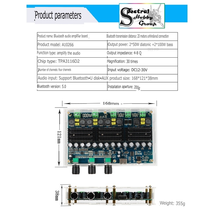 Mạch khuếch đại âm thanh 4 kênh 2*50W + 2*100W dual bass bluetooth 5.0 chất lượng cao Audio Amplifier A10266