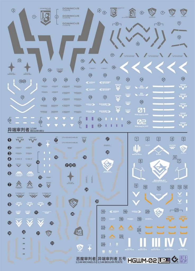Decal nước HGWM-02 Beguir-Beu / Beguir-Pente / Michaelis - EVO