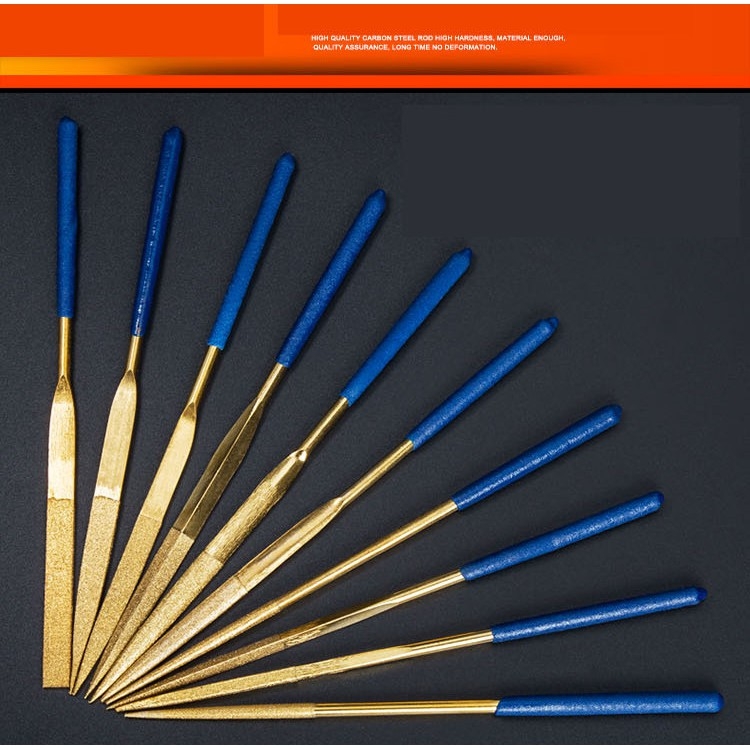 Dụng cụ nhám dũa mô hình mini bộ 10 cây Diamond file titanium plated metal jade grinding