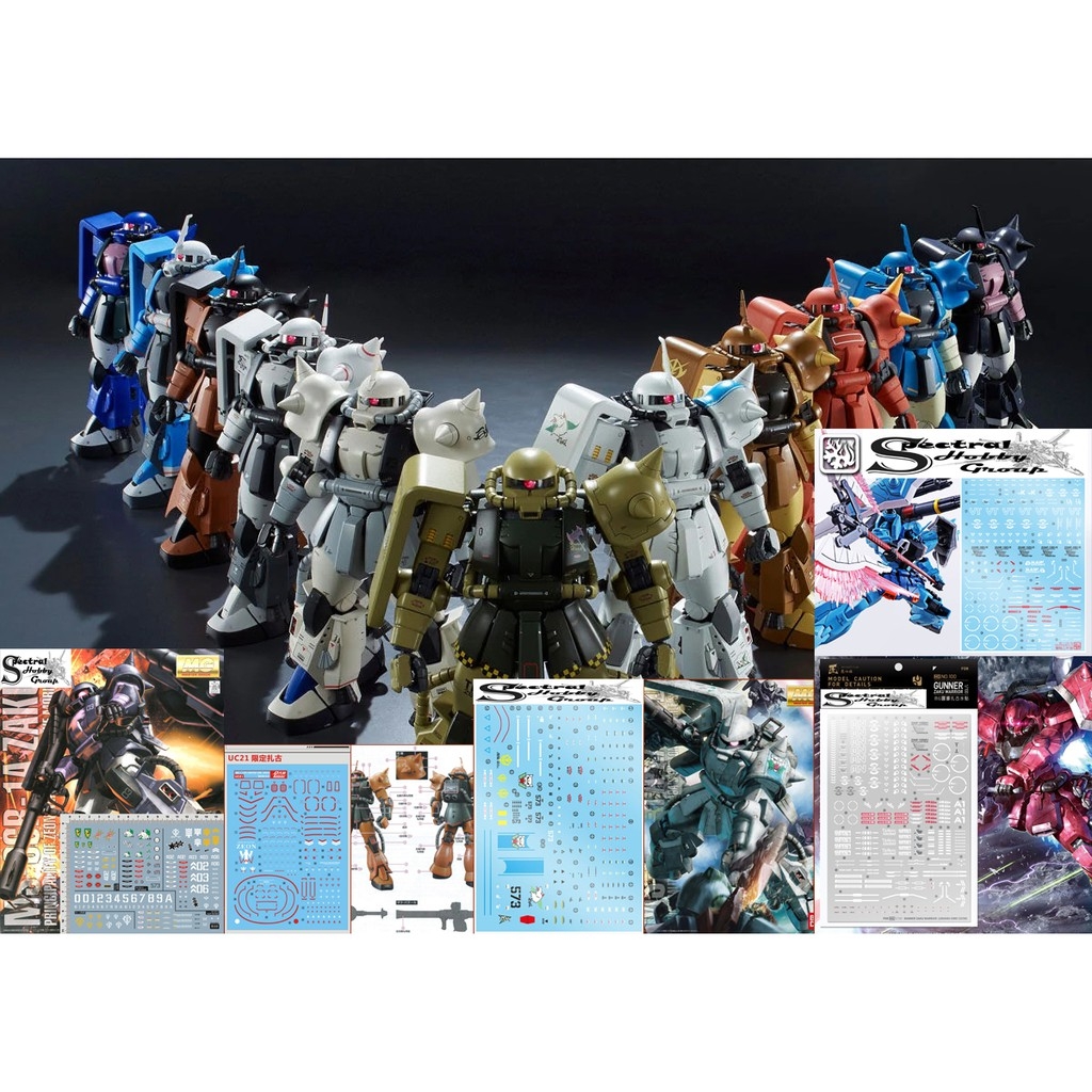 Decal nước PG MG 1/48 Zaku UC các loại phantom black tri stars matsunaga Water sticker