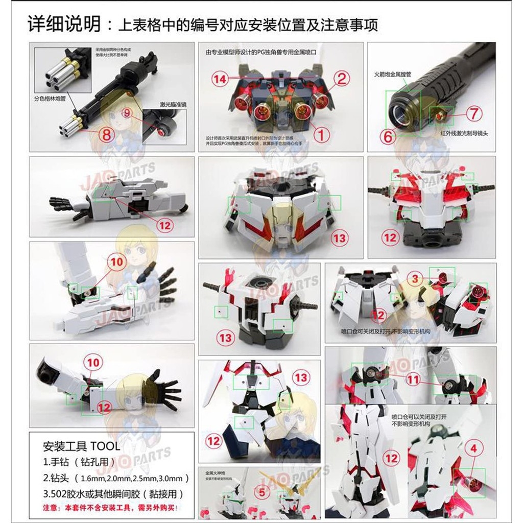 Bộ độ set custom metal part cho PG Unicorn gundam metal part suit