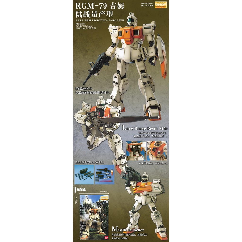 Mô hình lắp ghép MG 1/100 RGM 79 (G) GM Ground Type gundam bandai