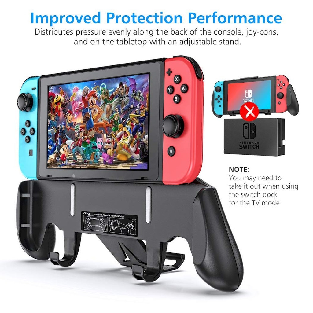 Bộ phụ kiện cho NS Switch Pro Grip with Upgraded Adjustable Stand OTVO (tặng LCD Protective film)