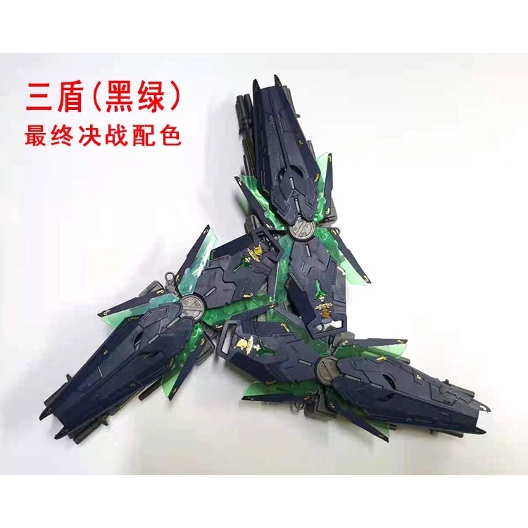 Phụ kiện MG 1/100 bộ 3 khiên Tri-Shield custom + Cannon + kết nối 3 shield + decal cho gundam Unicorn banshee