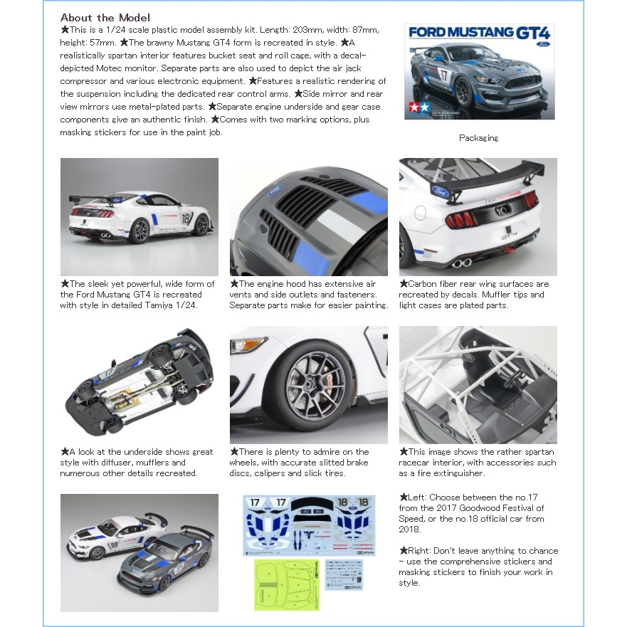 Mô hình lắp ráp ô tô Model Car Tamiya 1/24 Ford Mustang GT4