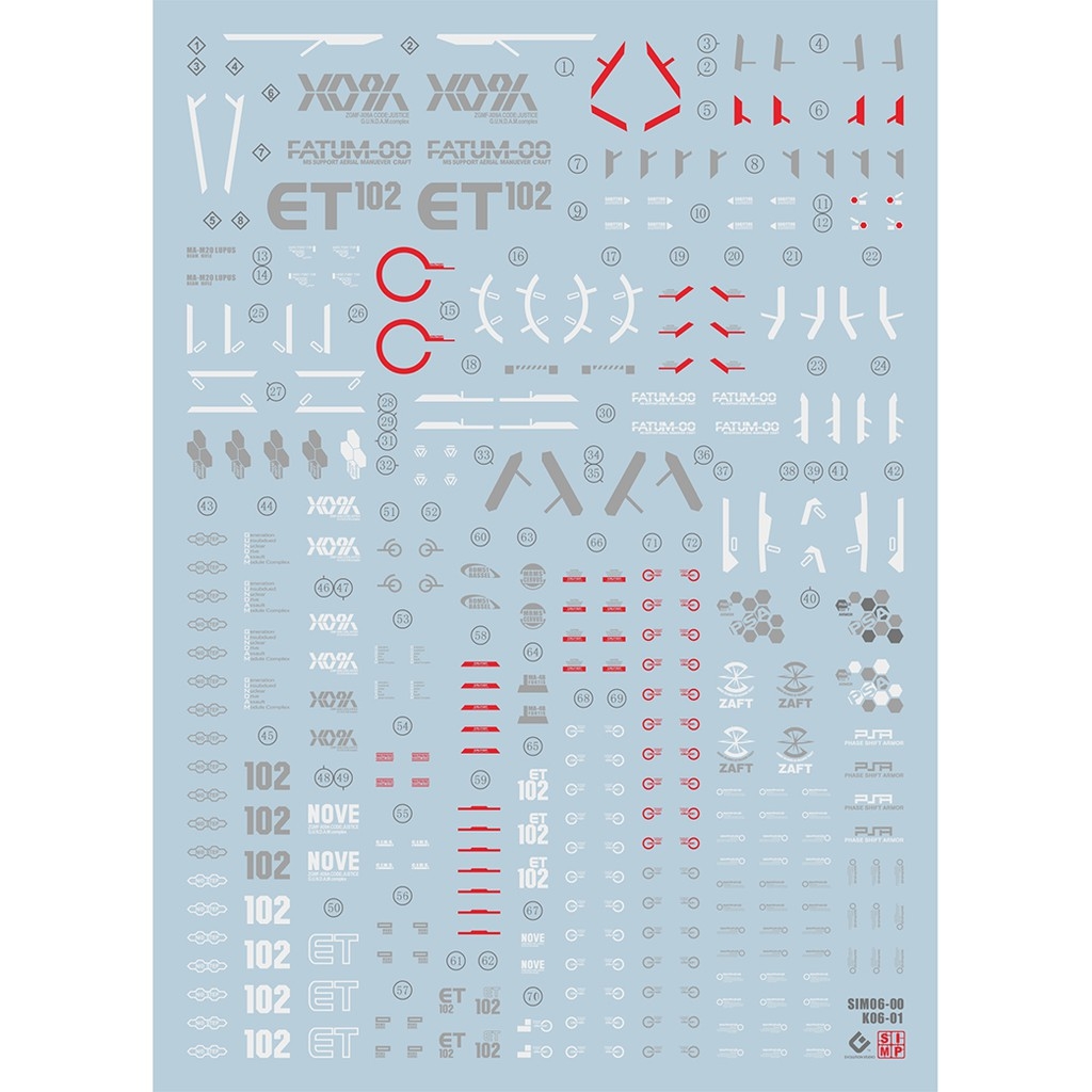 Decal nước dán mô hình Infinite Justice - Justice MG RG Custom các loại Water sticker