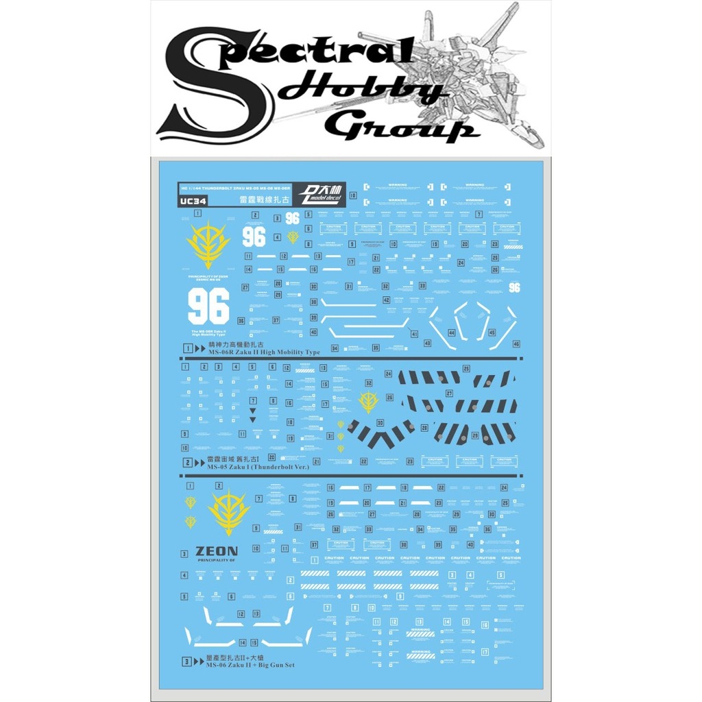Decal nước dán mô hình Zaku II | Zaku Thunderbolt MG HG GTO các loại Water sticker