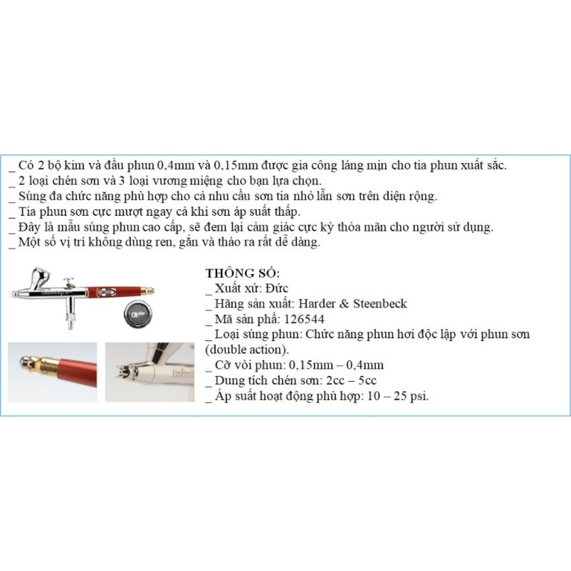 Bút sơn mô hình Harder & Steenbeck Infinity CR Plus 2in1 Airbrush 0.15/0.4mm 126544